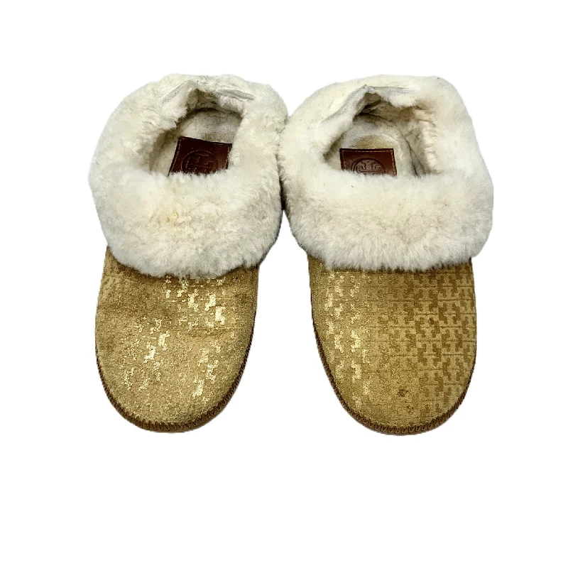 Slippers with extra padding warmth -Slippers Designer By Tory Burch In Gold, Size: 6