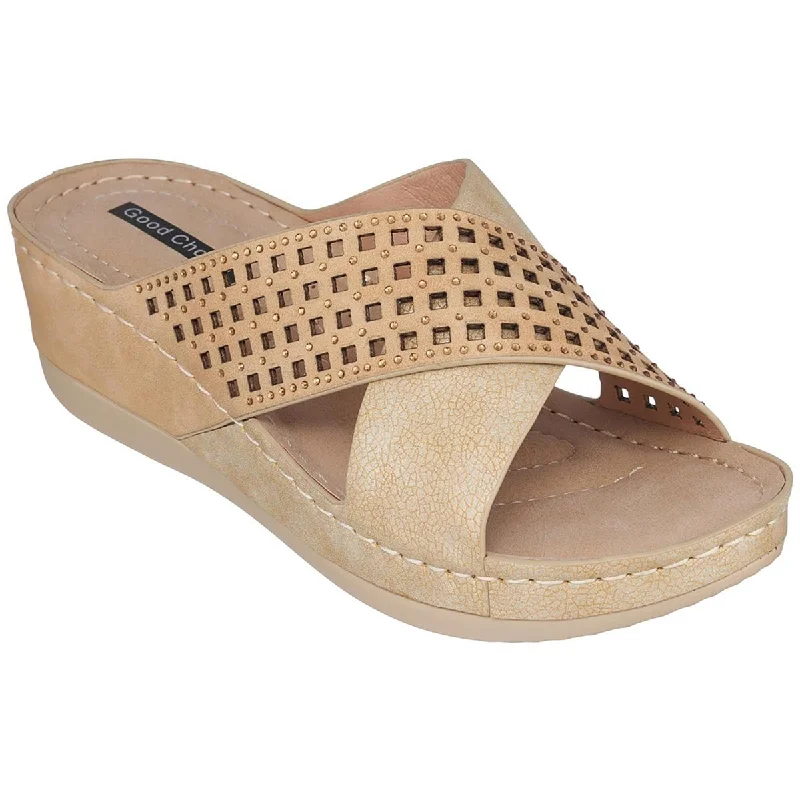 Cheap sandals for beach fun-Good Choice Womens ISABELLA Comfort Insole Manmade Wedge Sandals