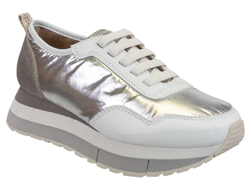 Slip-on athletic shoes for chill -Naked Feet: KINETIC in SILVER Platform Sneakers