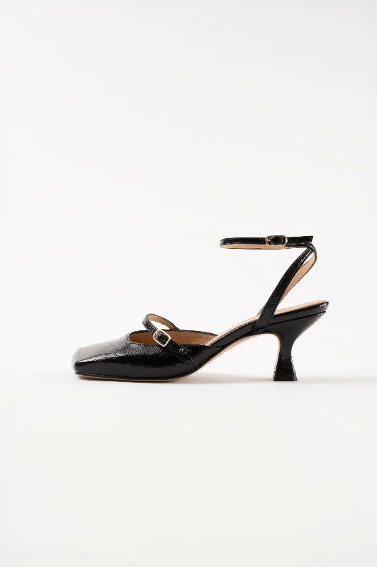 High heels with cushy sole fabrics -TERESA -  Black Patent Leather Pumps