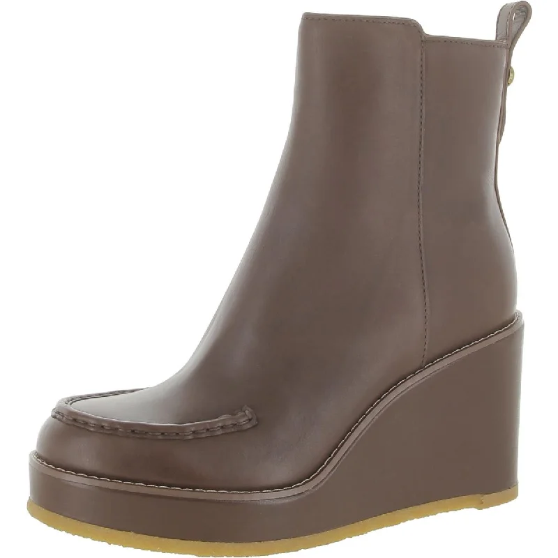 Casual boots for weekend trips -Coach Womens Brady Faux Leather Zipper Wedge Boots