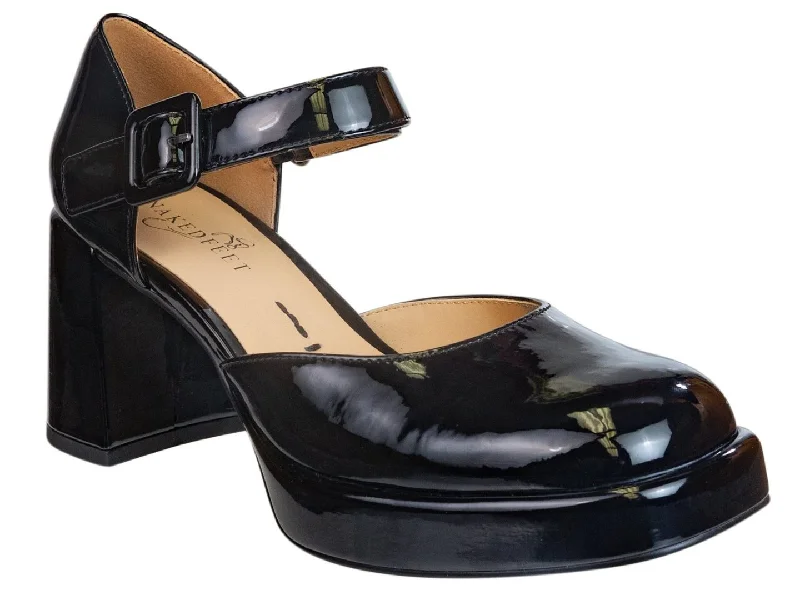 High heels with skid-resistant sole layers -NAKED FEET - ESTONIA in BLACK PATENT Heeled Clogs