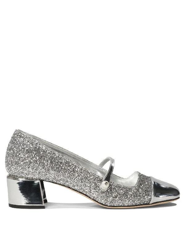 High heels for casual dusk events -JIMMY CHOO Elegant Glittered Pumps - 45mm Wide Heel