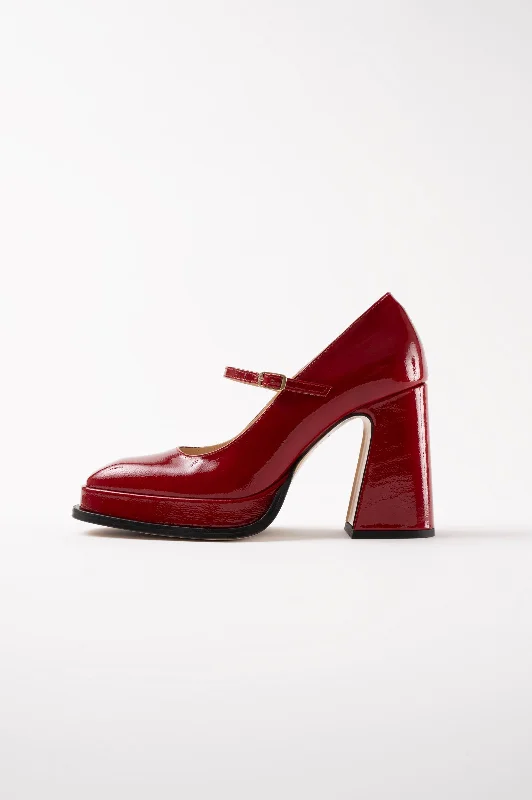 High heels for indoor dusk meals -CASILDA - Berry Patent Leather Mary Jane Pumps