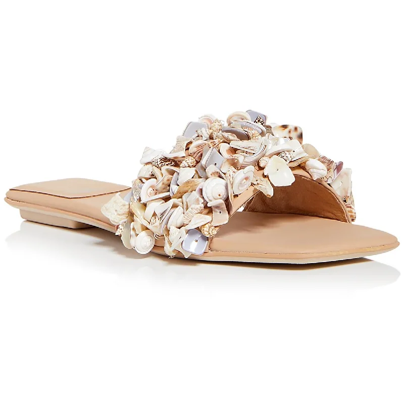 Trendy sandals for festival vibes-Jeffrey Campbell Womens Shellsea Faux Leather Seashells Slide Sandals