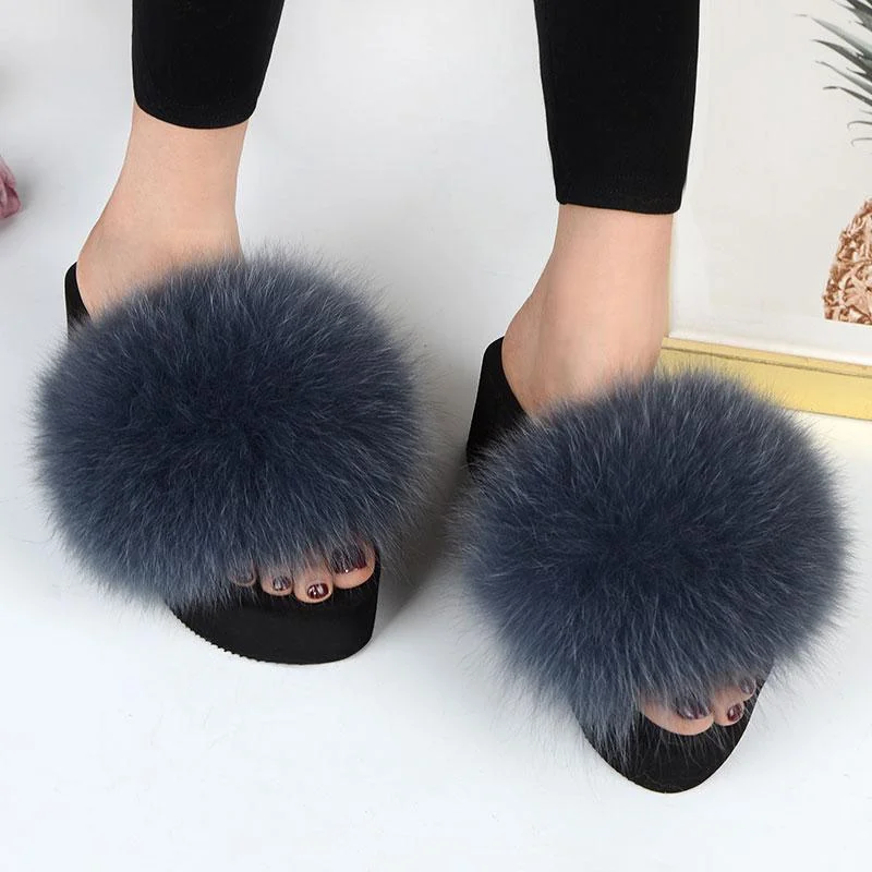 Slippers with supportive footbed -Women's Cute Plush Fox Fur Fluffy Slippers (25 Colors)