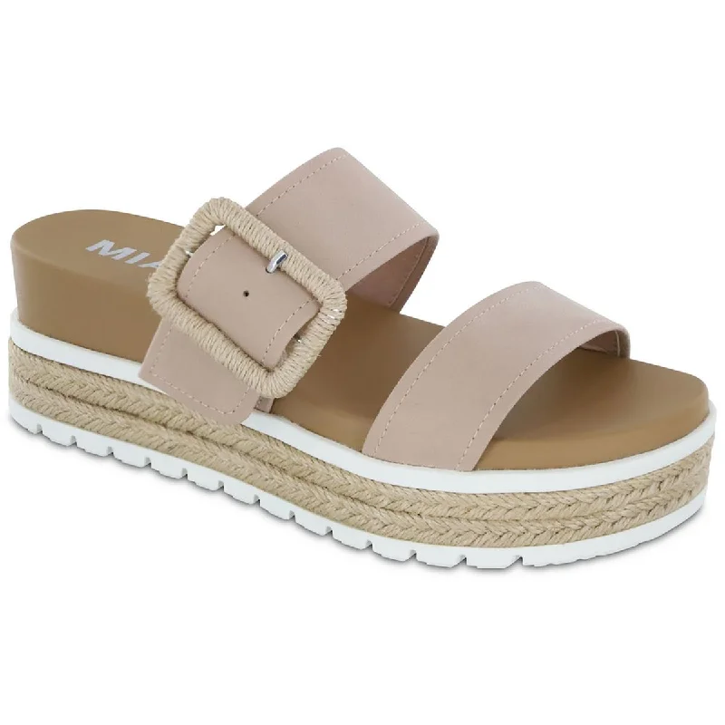 Lightweight sandals for breezy days-Mia Womens KENZY Faux Leather Slip On Slide Sandals