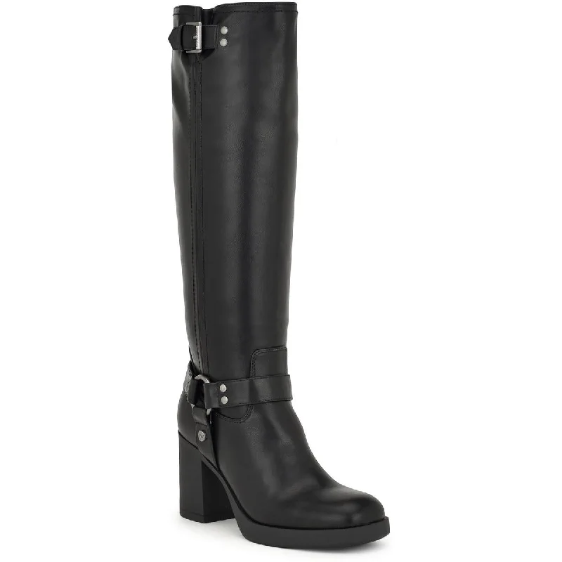 Boots with breathable canvas -Nine West Womens Caba 3 Faux Leather Block Heel Knee-High Boots