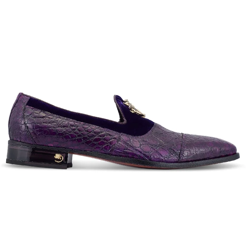 Breathable loafers for hot hikes-Mauri Count 3215 Men's Shoes Violet Exotic Alligator / Velvet Slip-On Loafers (MA5473)