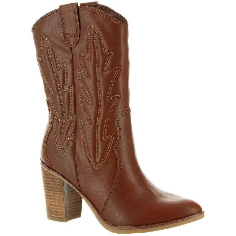 Boots for outdoor tours -Mia Womens Raylyn Faux Leather Mid-Calf Cowboy, Western Boots