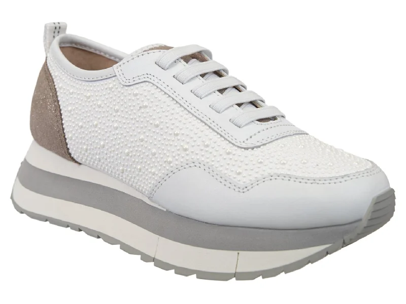 Athletic shoes with water-tight finish -Naked Feet: KINETIC in WHITE PEARL Platform Sneakers