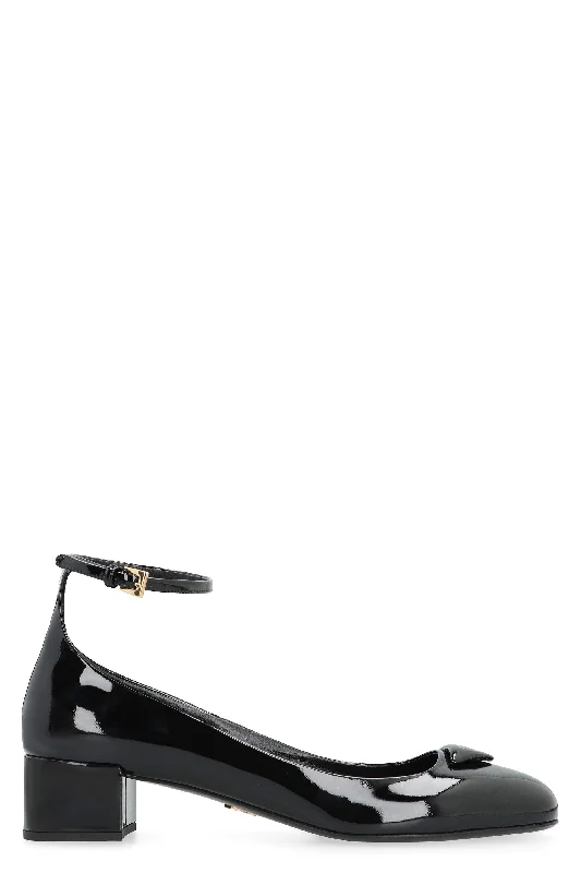 High heels for women with joint pain -PRADA Elegant Patent Leather Pumps with Adjustable Ankle Strap