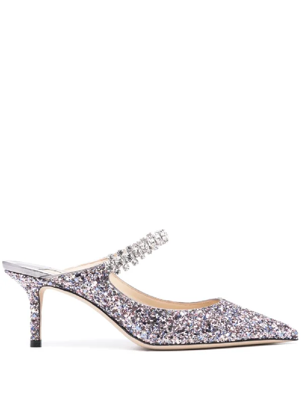 High heels with sturdy midsole grips -JIMMY CHOO Mini Crystal Strap Glitter Heel Pumps