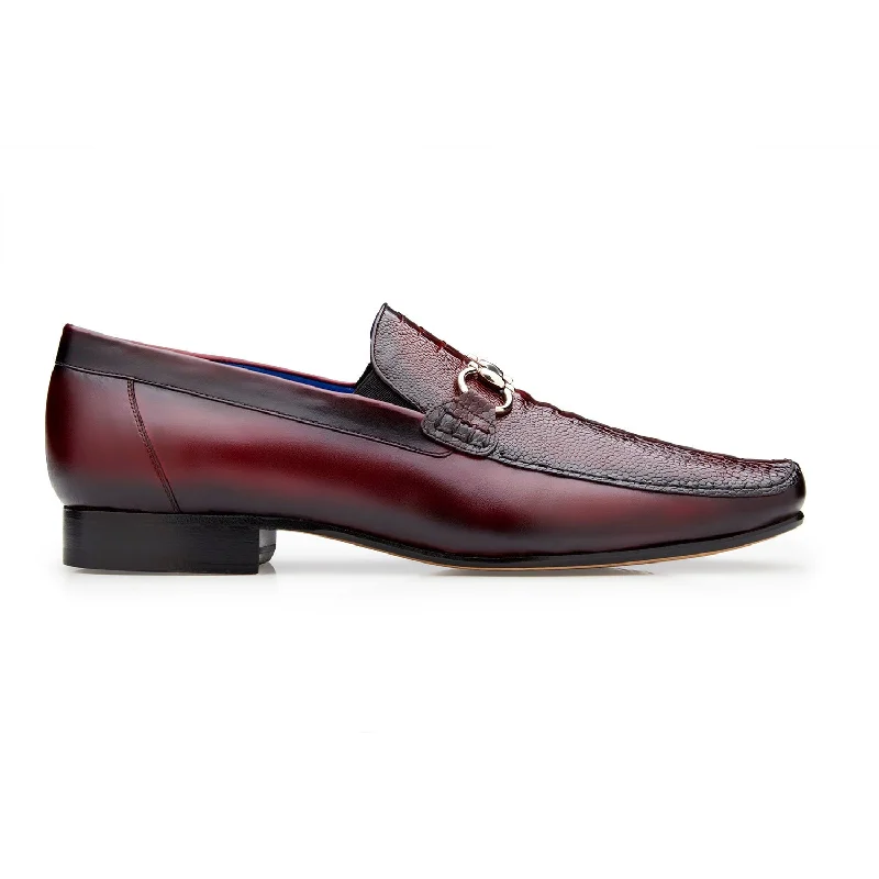 Lightweight loafers for short strolls-Belvedere Bruno 1026 Men's Shoes Dark Burgundy Exotic Ostrich / Calf-Skin Leather Horsebit Split-Toe Loafers (BV3073)