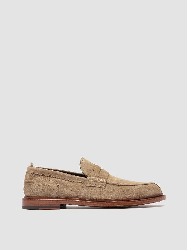 Trendy loafers for winter hikes-SAX 001 - Taupe Suede Penny Loafers