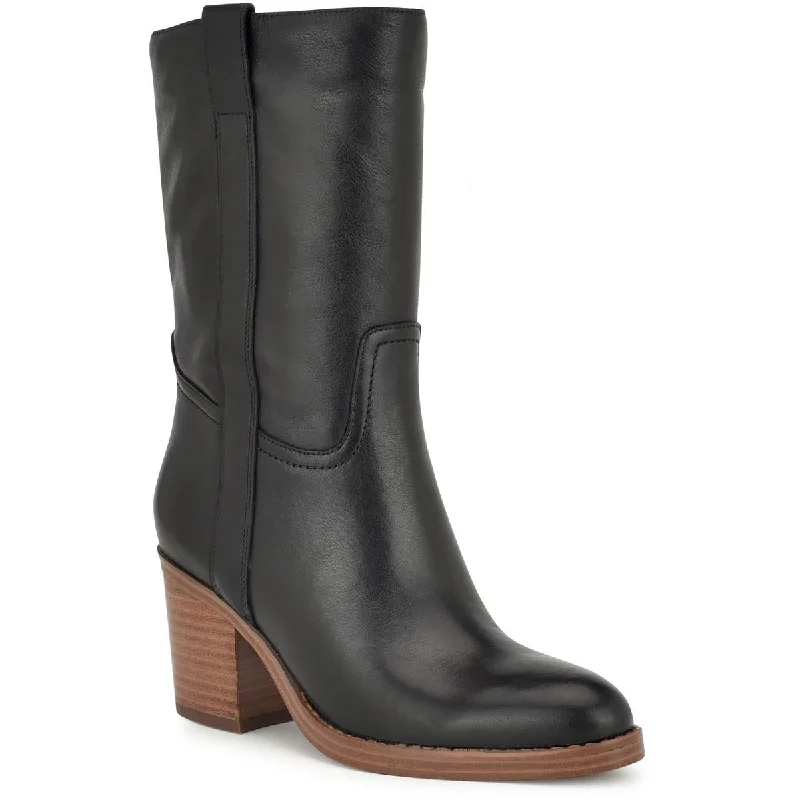 Designer boots for flair -Nine West Womens Hess Faux Leather Block Heel Mid-Calf Boots