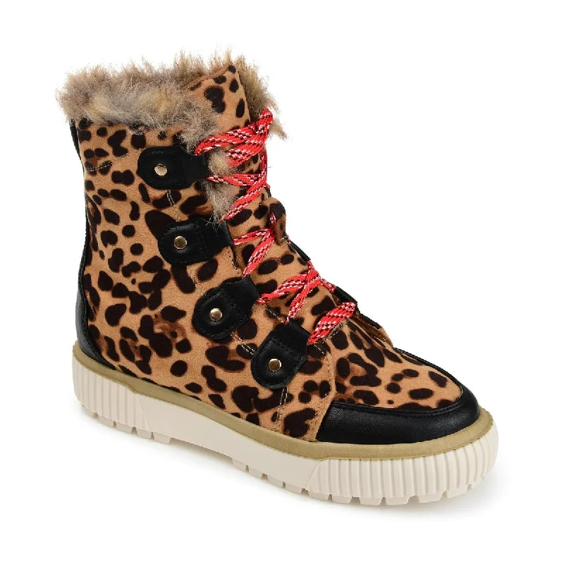 Boots for business casual -Journee Collection Womens GLACIER Faux Leather Leopard Print Shearling Boots