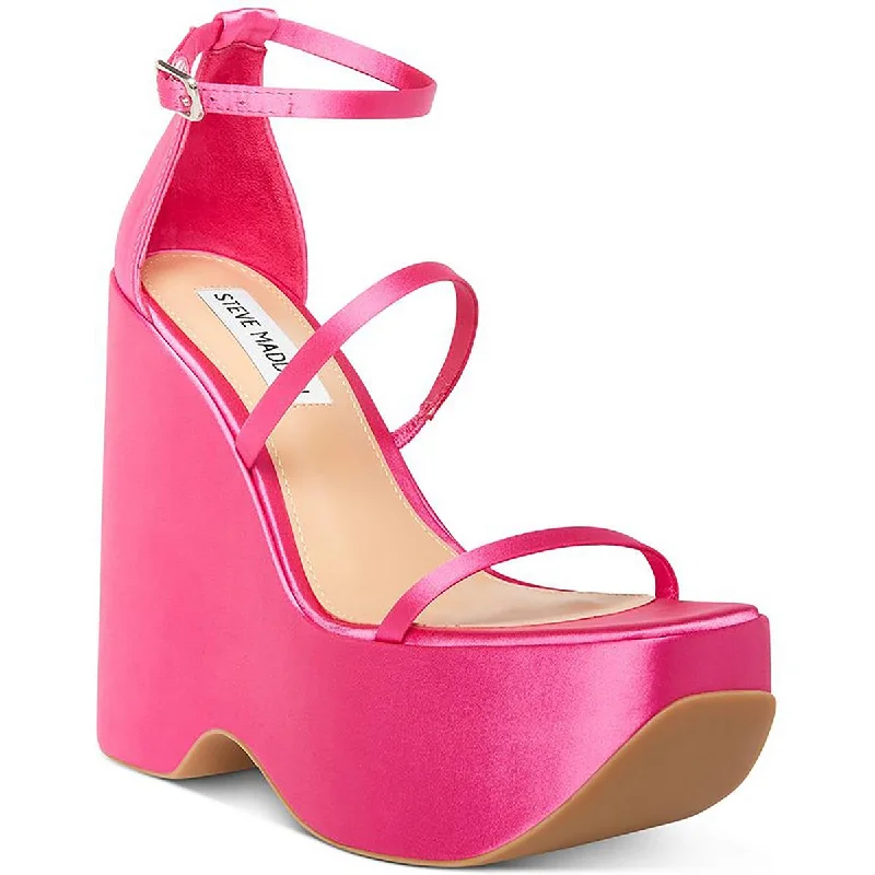 Non-slip sandals for wet adventures-Steve Madden Womens Varia Satin Strappy Wedge Heels