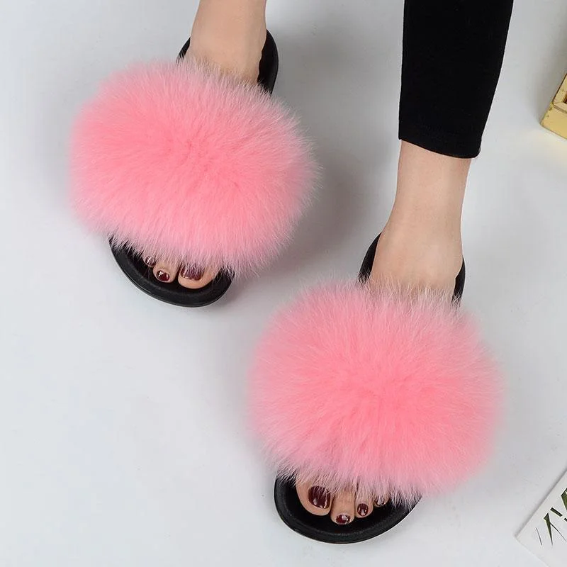 Anti-slip slippers for wet floors -Women Casual Real Fox Fur Slippers