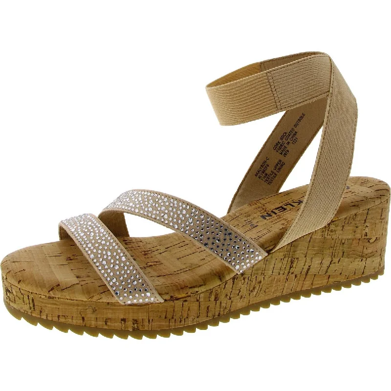 Soft sandals for summer evenings-Anne Klein Womens Alyson Faux Suede Rhinestone Wedge Sandals