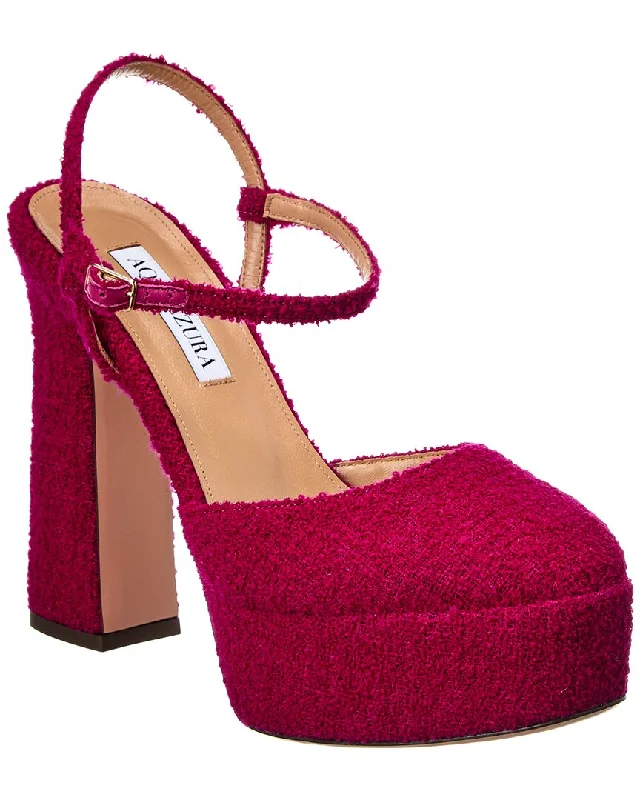 High heels with soft glow details -Aquazzura Groove Plateau 120 Boucle Platform Pump