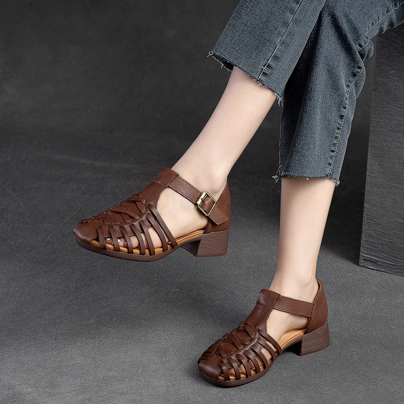 Premium sandals for stylish trends-Women Summer Retro Handcraft Plaited Leather Sandals