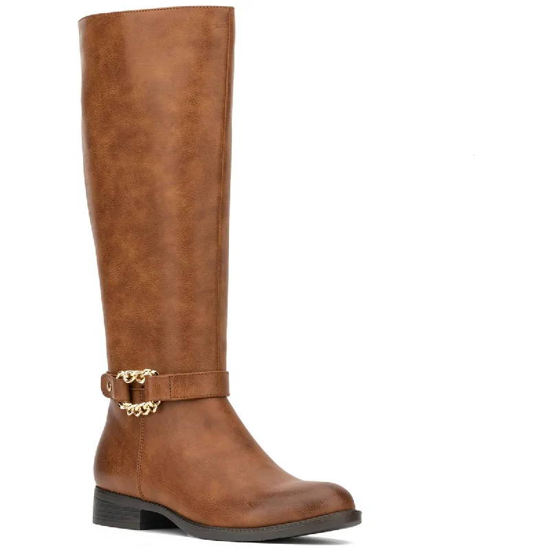 Boots for outdoor shows -New York & Company Womens ELIZA RIDING BOOT Faux Leather Zipper Knee-High Boots