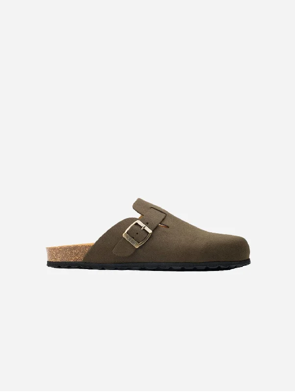 Slippers with suede finish -Taro Comfort Men's Vegan Footbed Slippers | Brown