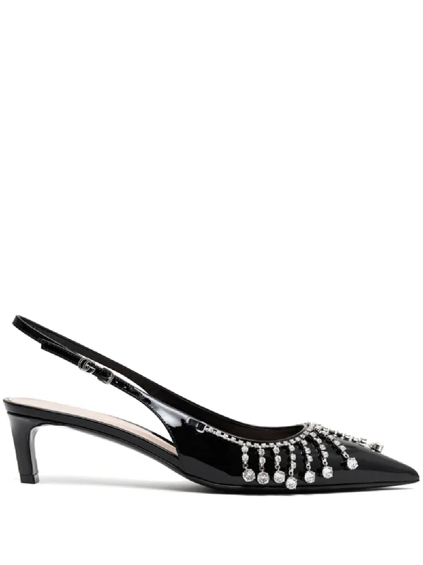 High heels for outdoor night strolls -GUCCI Crystal-Embellished Kitten Heel Pumps for Women