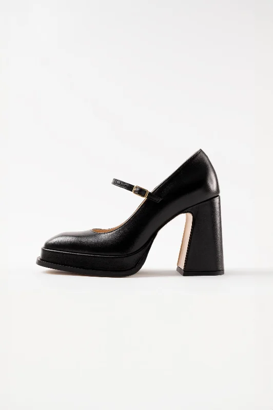 High heels with non-slip sole comfort -CASILDA - Black Leather Mary Jane Pumps