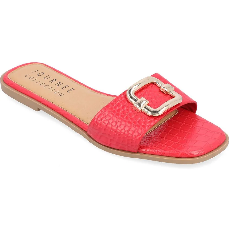 Trendy sandals for casual fun-Journee Collection Womens Faux Leather Slide Sandals