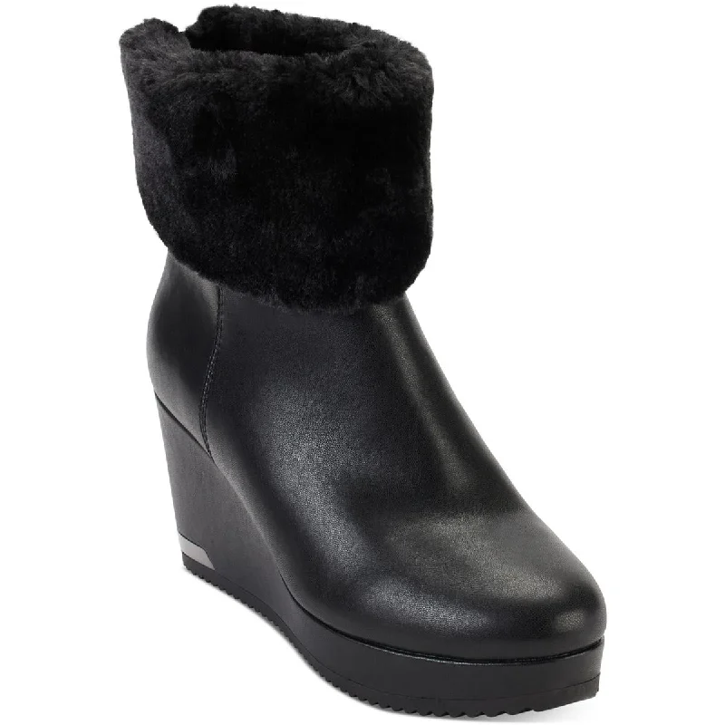 Boots with light mesh -DKNY Womens Nadra Faux Leather Faux Fur Wedge Boots