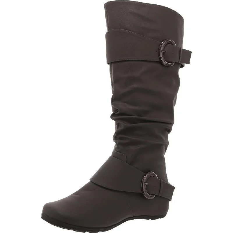 Boots with rubber toe cap -Journee Collection Womens Faux eather Buckle Knee-High Boots