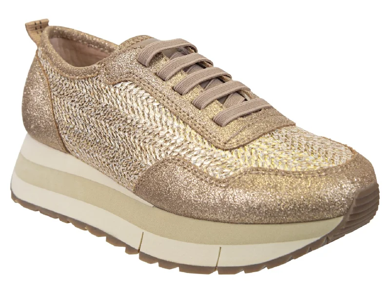 Classic athletic shoes for daily style -Naked Feet: KINETIC in GOLD RAFFIA Platform Sneakers