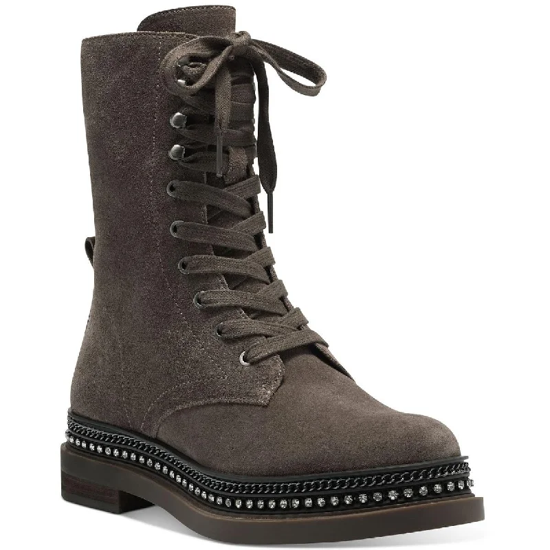 Boots with reinforced stitching -Vince Camuto Womens Branda Rhinestone Embellished Combat & Lace-up Boots