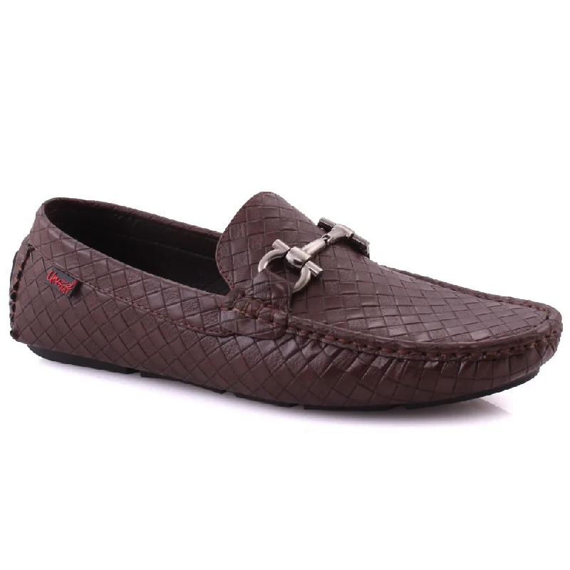 Comfortable loafers for daily hikes-Men's “NEIL” Metallic Buckle Accented Casual Dinner Penny Loafers