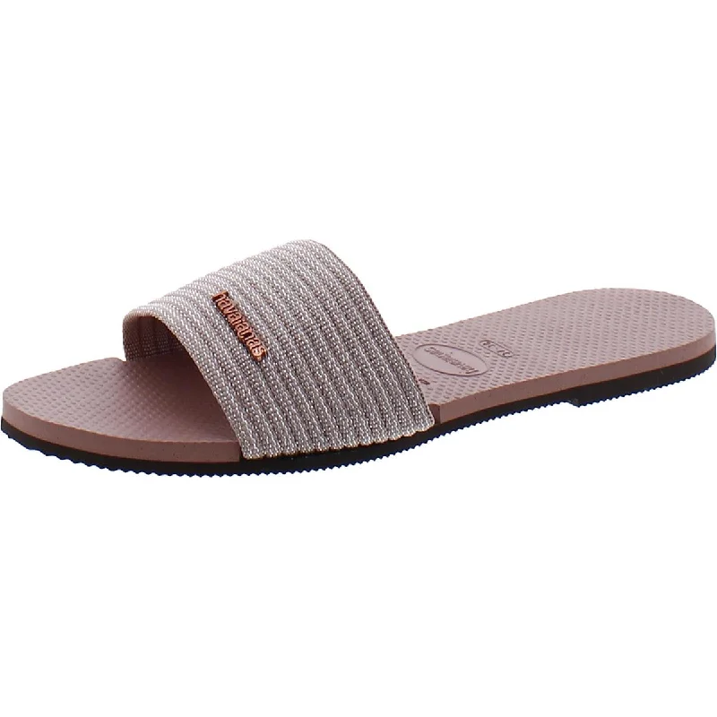 Soft sandals for easy trips-Havaianas Womens Woven Shimmer Slide Sandals