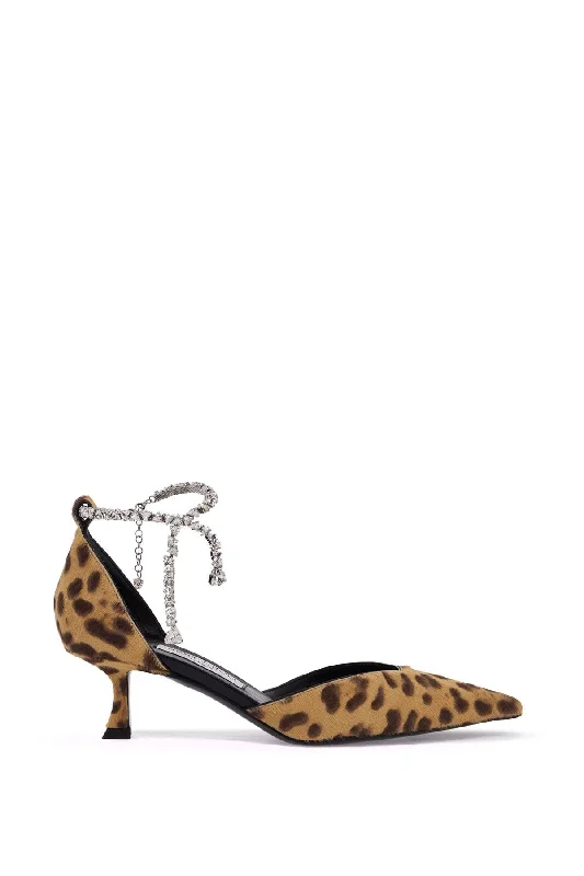 High heels for women with knee aches -JIMMY CHOO Animal Print Pointed Toe Pumps with Crystal Detail