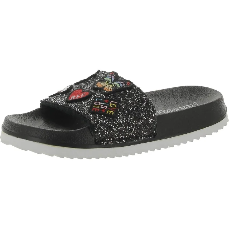 Non-slip sandals for wet nights-Steve Madden Womens Glitter Textured Slide Sandals