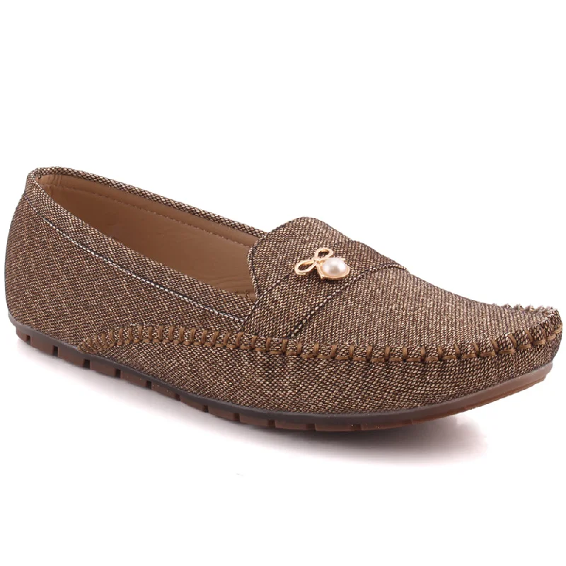 Durable loafers for tough walks-Women “NOVALEE” Penny Keeper Pearl Detailing Flat Slip On Shimmer Textured Casual Loafers