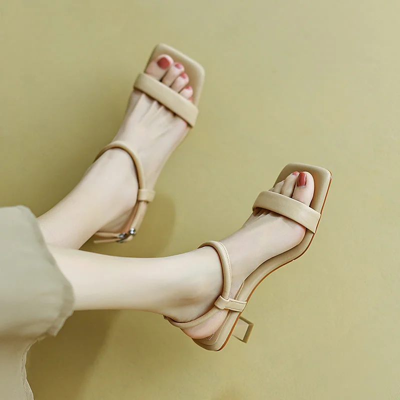 Fashionable sandals for warm evenings-Women Leather Stylish Casual Heel Sandals