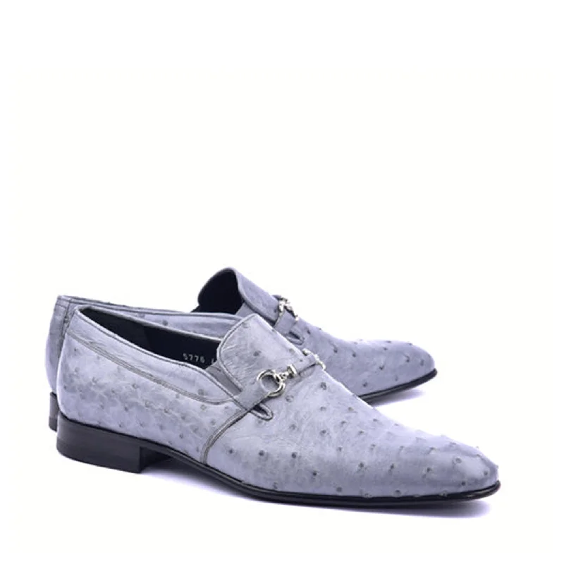 Breathable loafers for dry hikes-Corrente C0228 5776 Men's Shoes Grey Genuine Ostrich Bit Buckle Loafers (CRT1375)