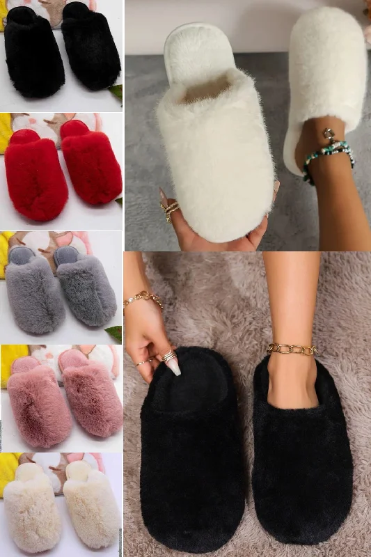 Budget slippers for markdowns -WOMENS MIXED COLOUR FAUX FUR FLUFFY SLIPPERS (PACK OF 36 PAIRS)