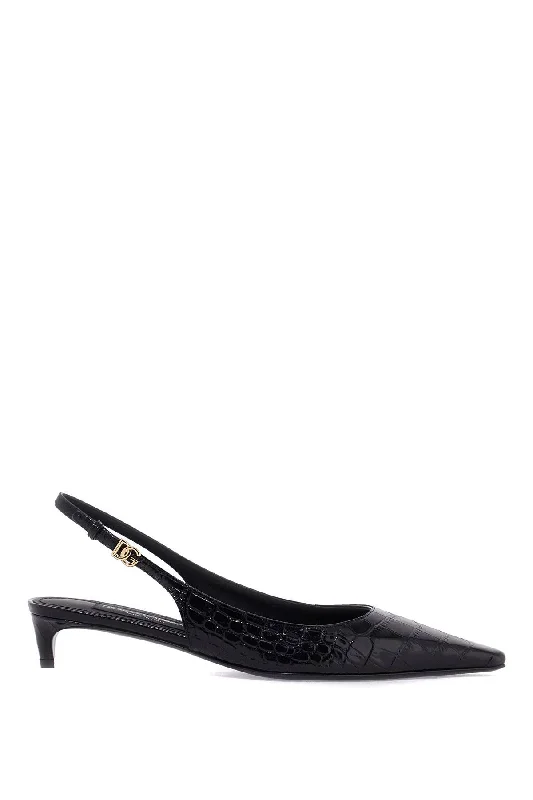 High heels for women with toe aches -DOLCE & GABBANA Glossy Crocodile-Print Leather Slingback Pumps