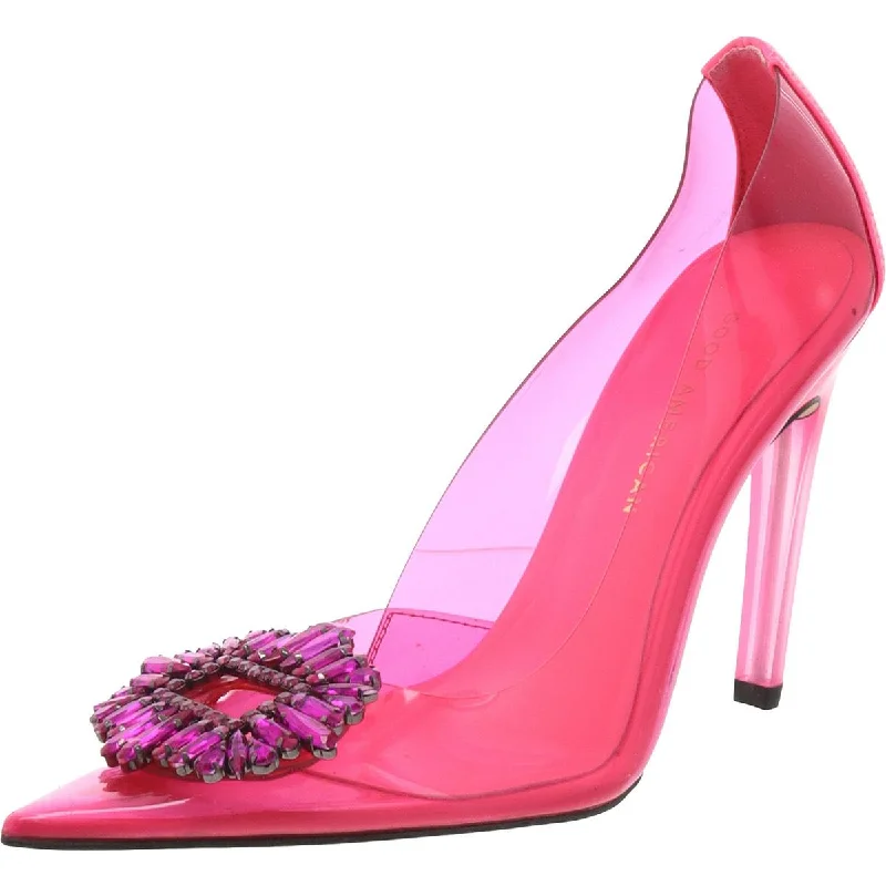 High heels with thick padded designs -Good American Womens Vinyl Embellished Pumps