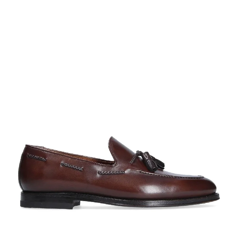 Best loafers for sweaty feet-Franceschetti Harry Men's Shoes Dark Brown Calf-Skin Leather Tassels Loafers (FCCT1016)