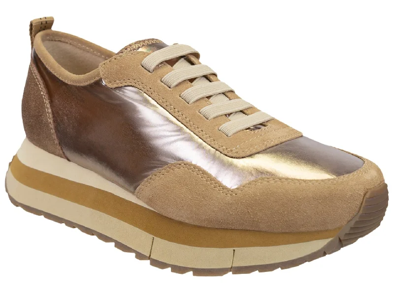 Athletic shoes with geometric print -Naked Feet: KINETIC in GOLD Platform Sneakers